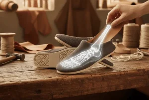 Zapatilla artesanal de horma ancha y material flexible para pies con juanetes de Calzados Matu.